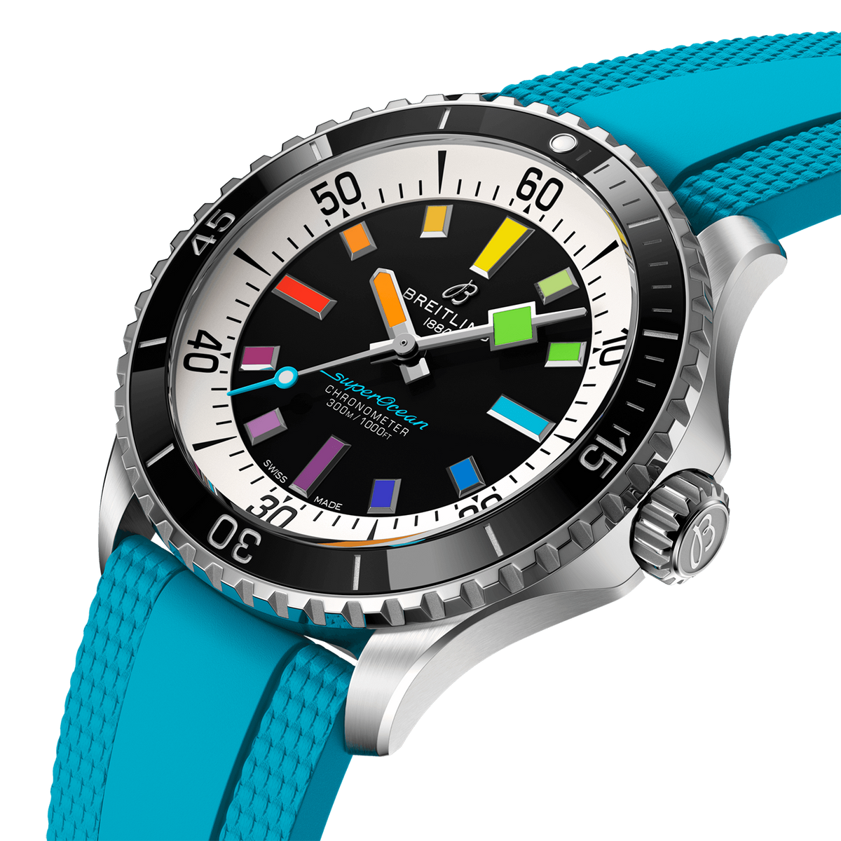 Breitling Superocean Automatic 42 Watch with Turquoise Rubber Strap
