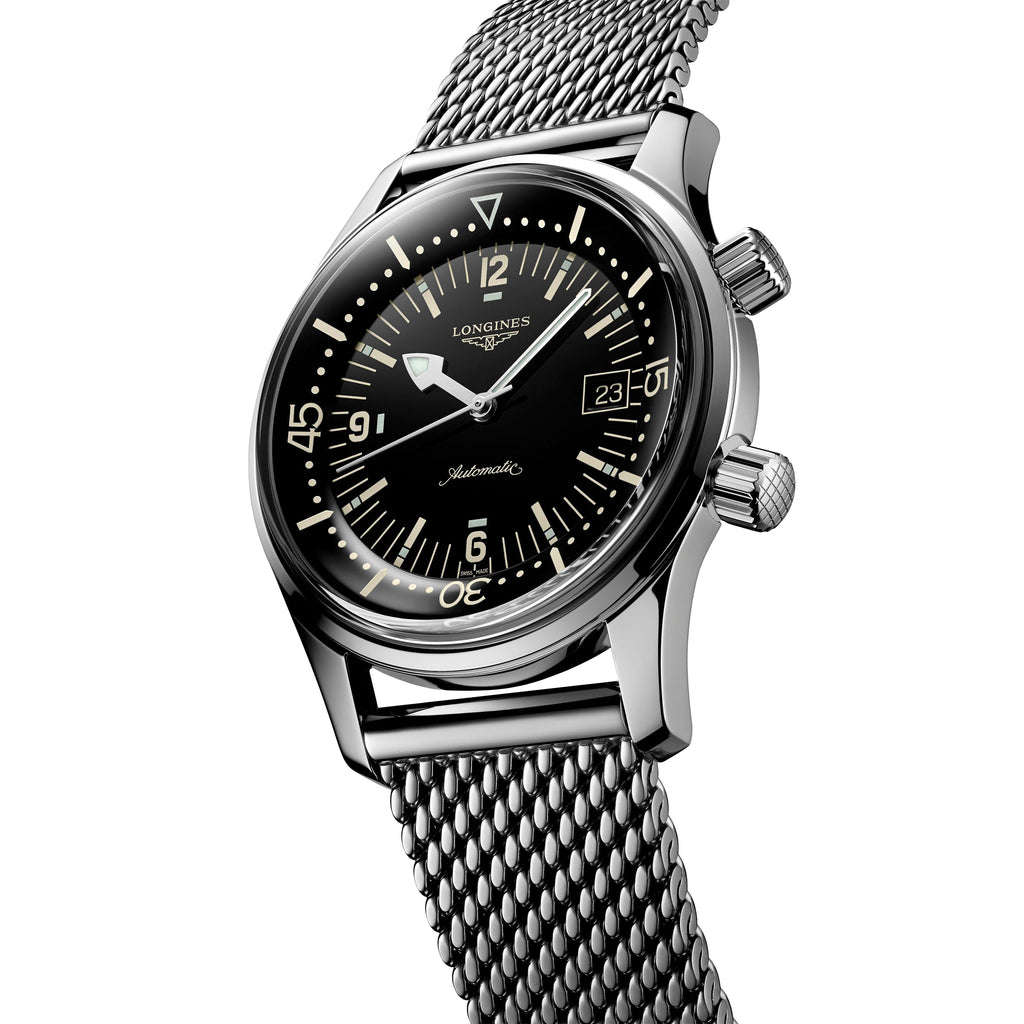 Longines Heritage Legend Collection Diver 42mm Black Dial Mesh Bracelet Gent's Watch