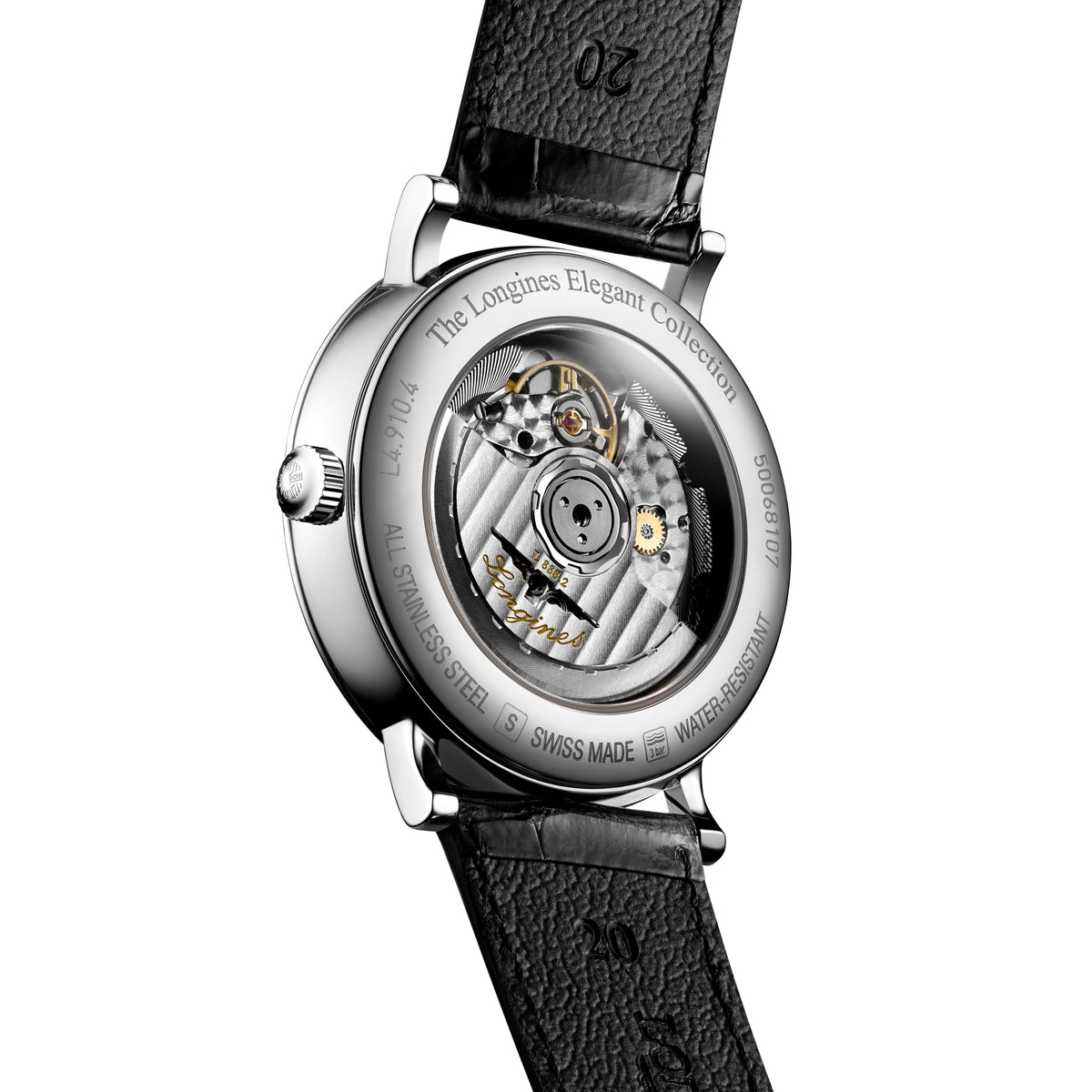 Longines Elegant Collection 39mm Automatic Silver-Tone Dial Gent's Watch with Black Alligator Strap