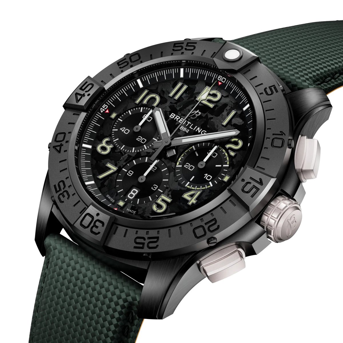 Breitling Super Avenger B01 Chronograph 46 Night Mission Watch with Khaki Green Leather Strap