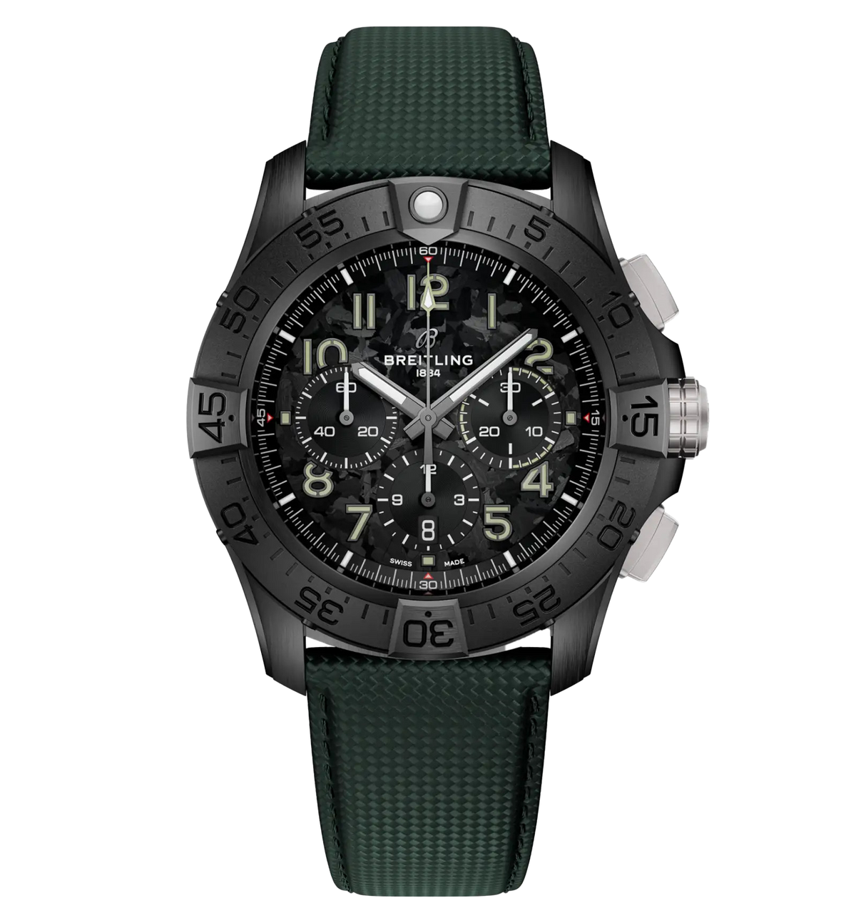 Breitling Super Avenger B01 Chronograph 46 Night Mission Watch with Khaki Green Leather Strap