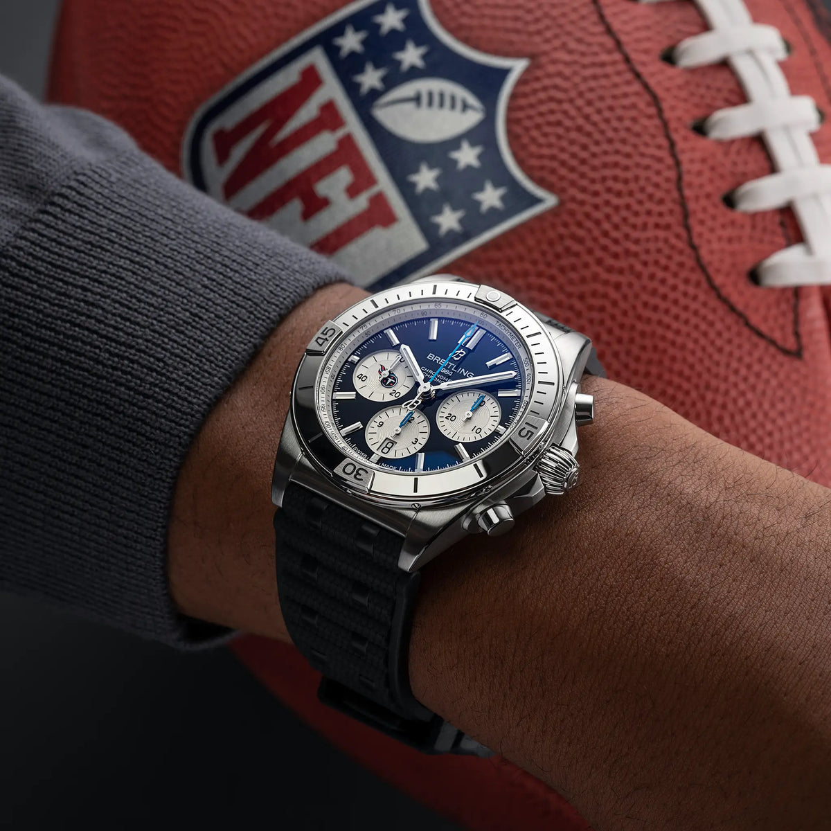 Breitling Chronomat B01 42 NFL Tennessee Titans Edition with Rubber Strap