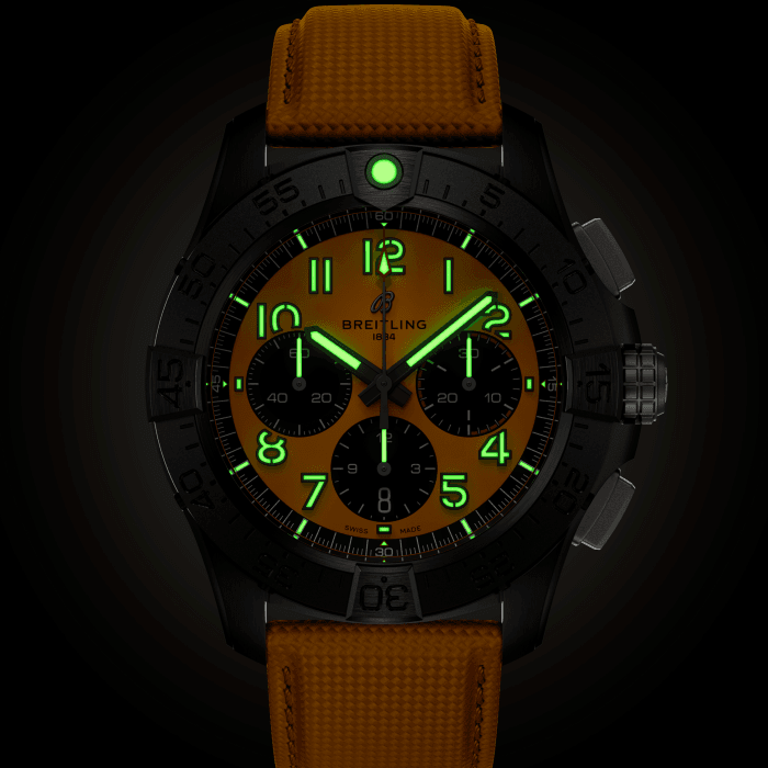 Breitling Avenger B01 Chronograph 44mm Night Mission Watch with Yellow Dial